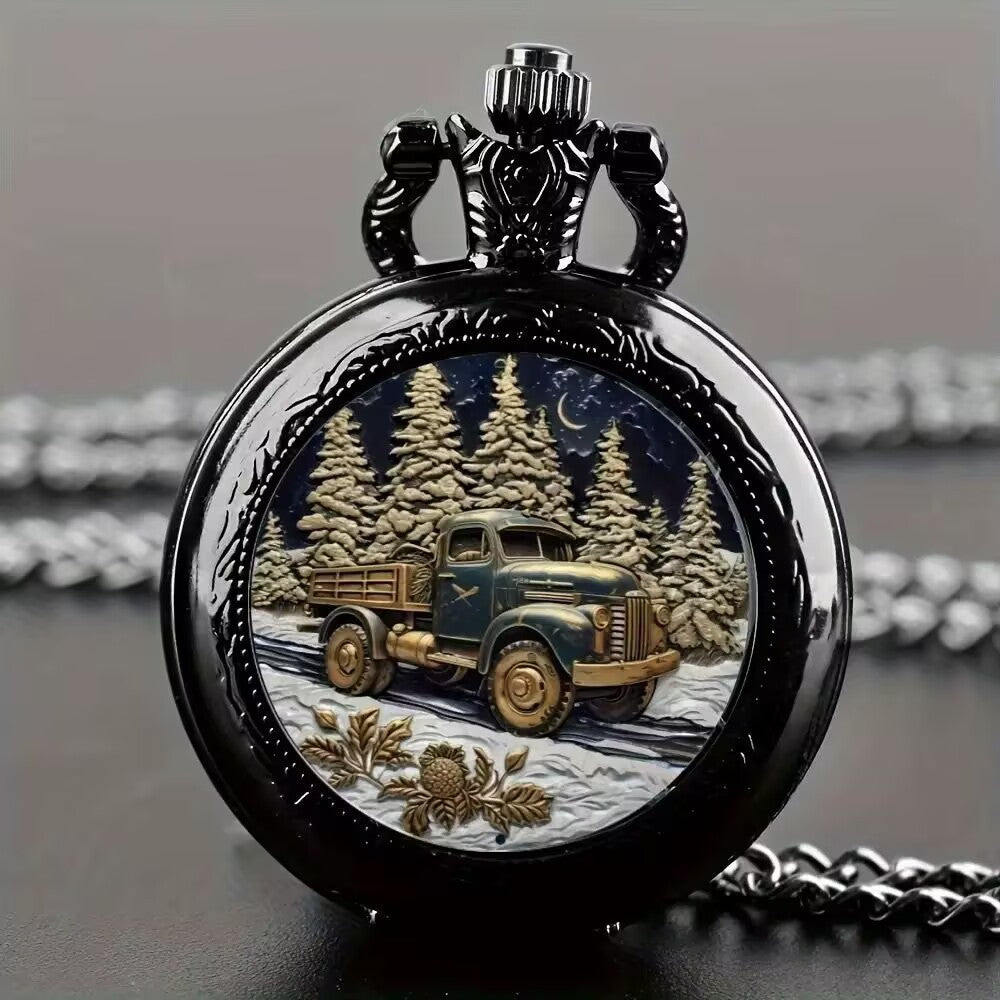 Retro Flip Pocket Watch Necklace with Decorative Chain