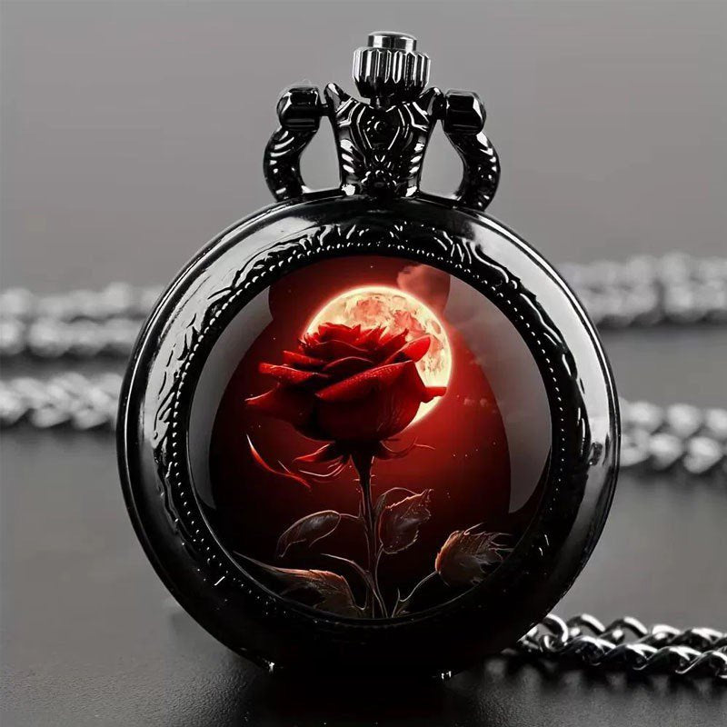 Retro Flip Pocket Watch Necklace with Decorative Chain