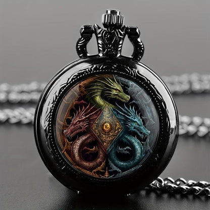 Retro Flip Pocket Watch Necklace with Decorative Chain