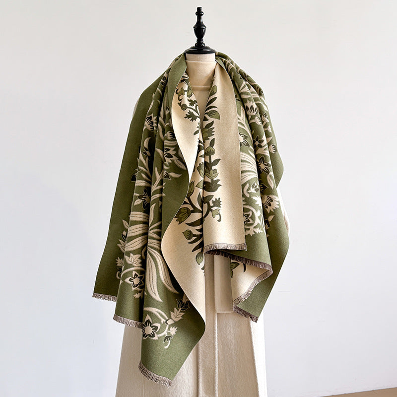 Retro Floral Imitation Cashmere Scarf