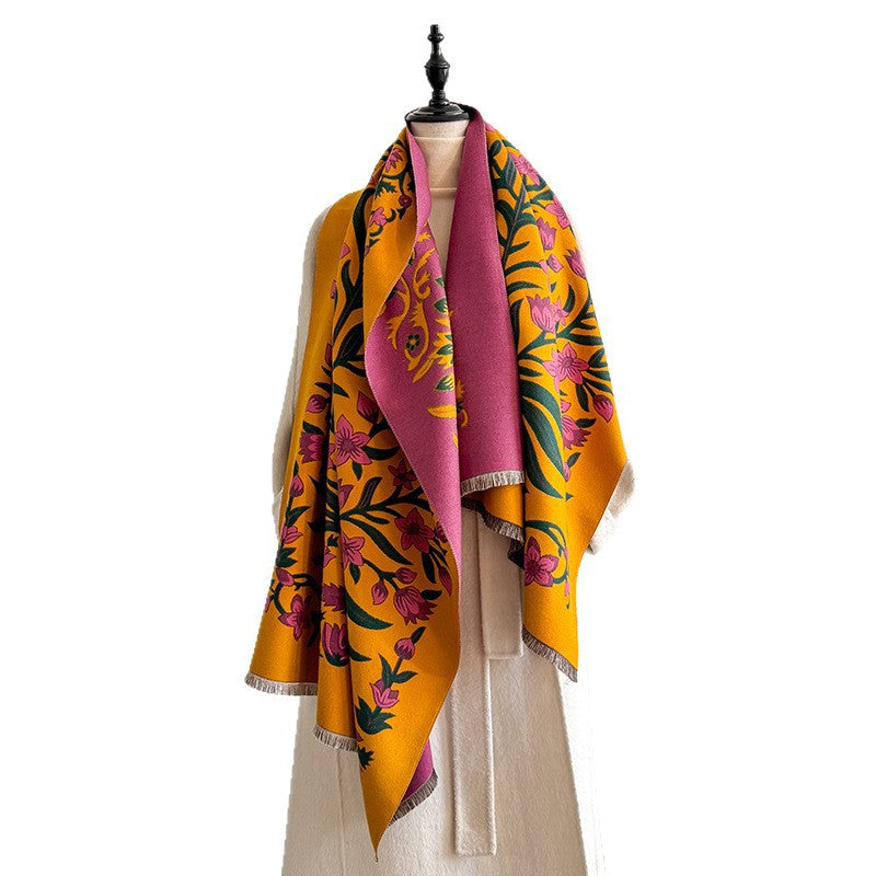 Retro Floral Imitation Cashmere Scarf