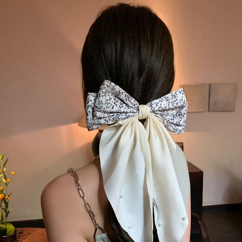 Retro Floral Pearl Bow Hair Clip