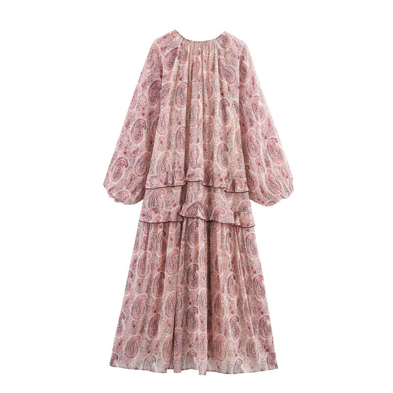 Retro Floral Print Layered Dress