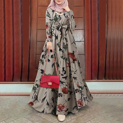 Retro Floral Printed Cotton Linen Dress