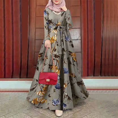 Retro Floral Printed Cotton Linen Dress