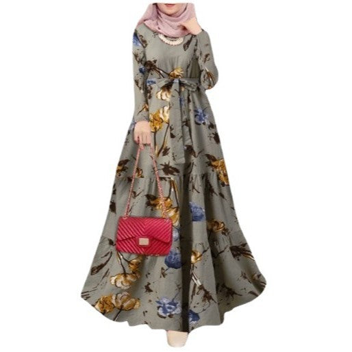 Retro Floral Printed Cotton Linen Dress