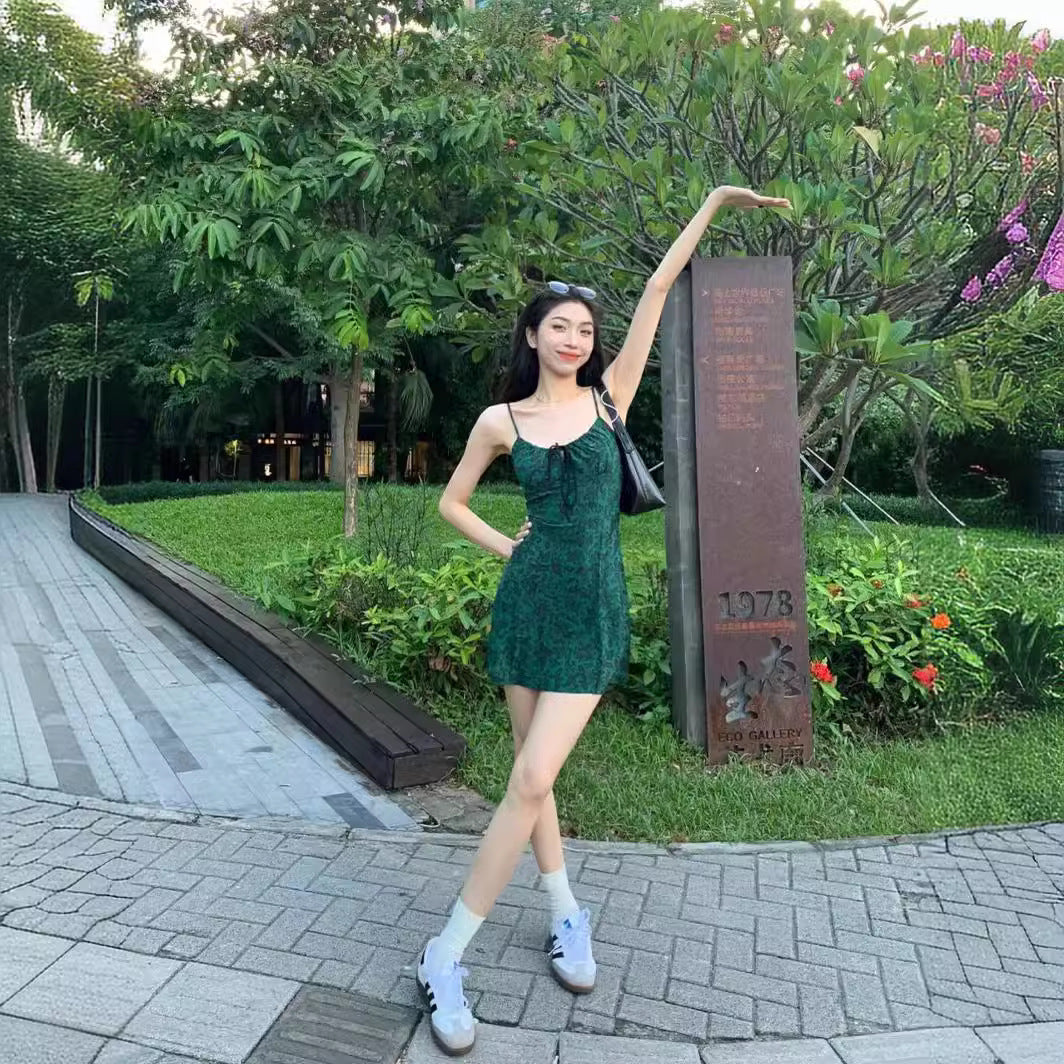 Retro Floral Sleeveless High Waist Dress