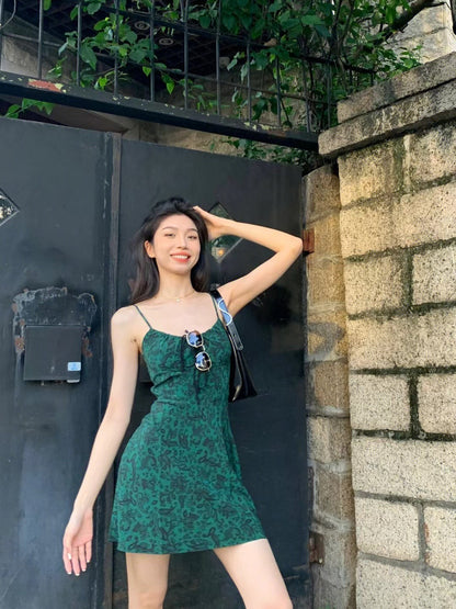 Retro Floral Sleeveless High Waist Dress