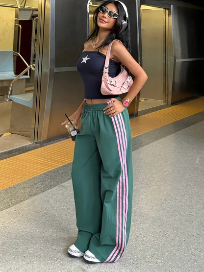 Retro Four-Stripe Wide-Leg Sports Pants