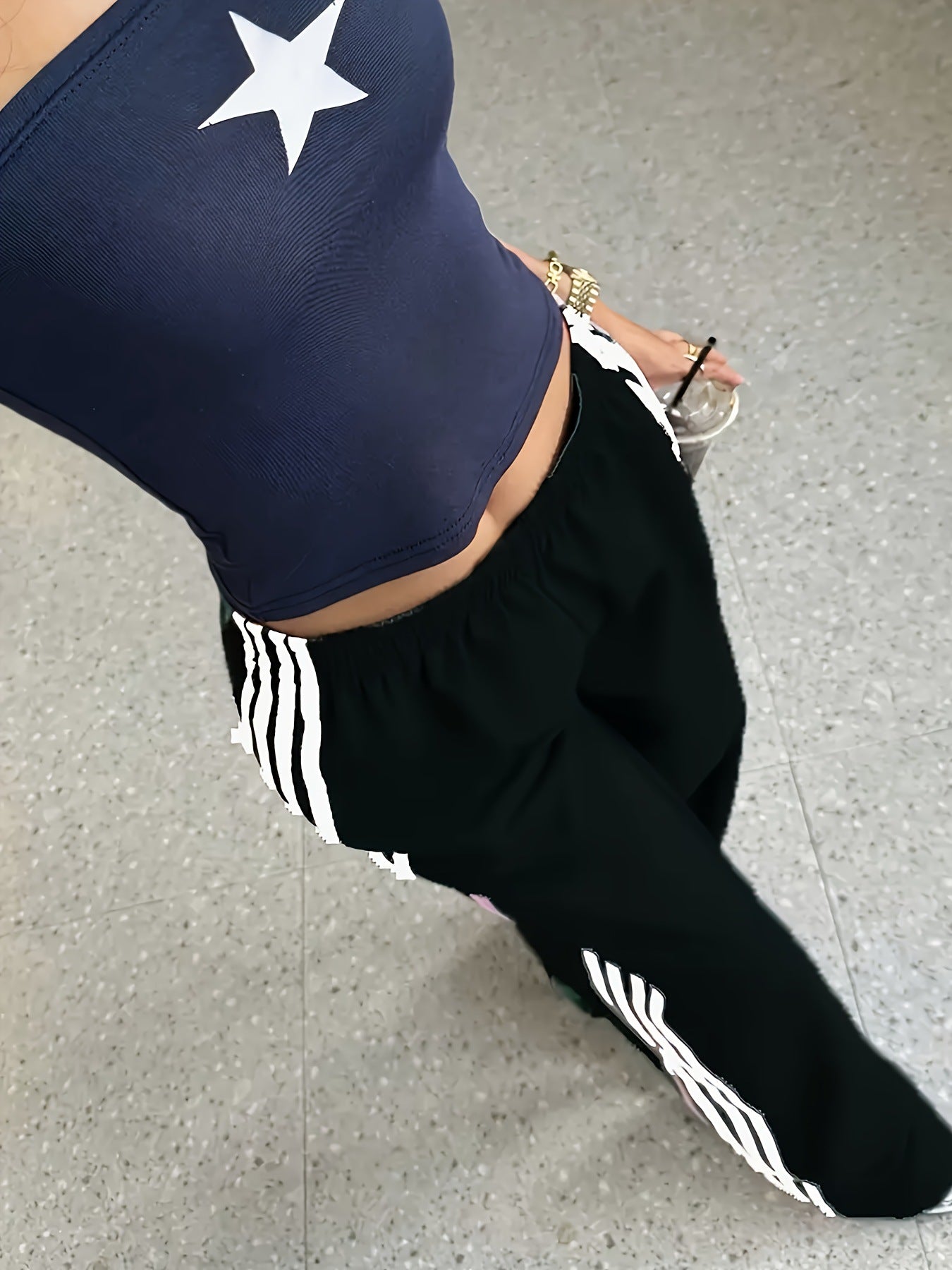 Retro Four-Stripe Wide-Leg Sports Pants