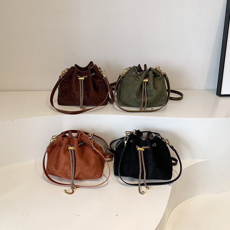 Retro Frosted Small Crossbody Bucket Bag