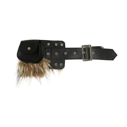 Retro Fur Spliced Leather Buckle Cardigan