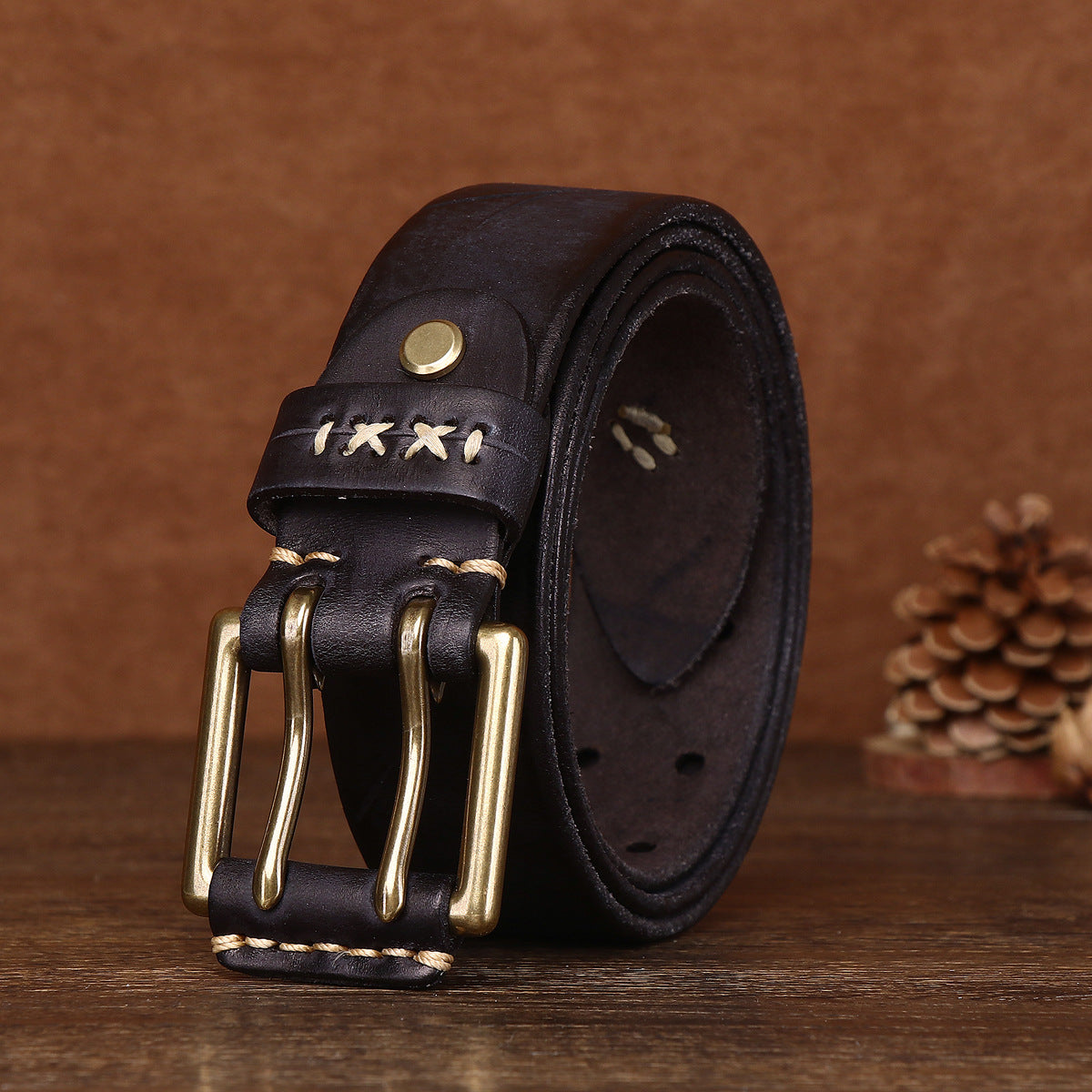 Retro Genuine Leather Belt with Copper Buckle