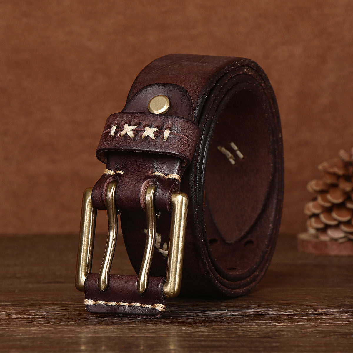 Retro Genuine Leather Belt with Copper Buckle