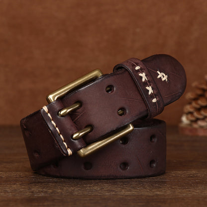 Retro Genuine Leather Belt with Copper Buckle