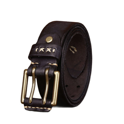 Retro Genuine Leather Belt with Copper Buckle