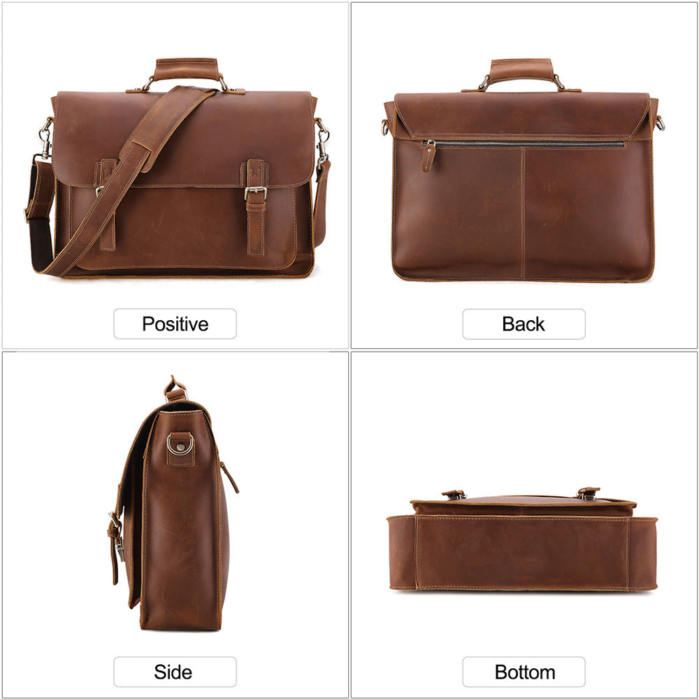 Retro Genuine Leather Briefcase for Men 17 Inch Business Handbag