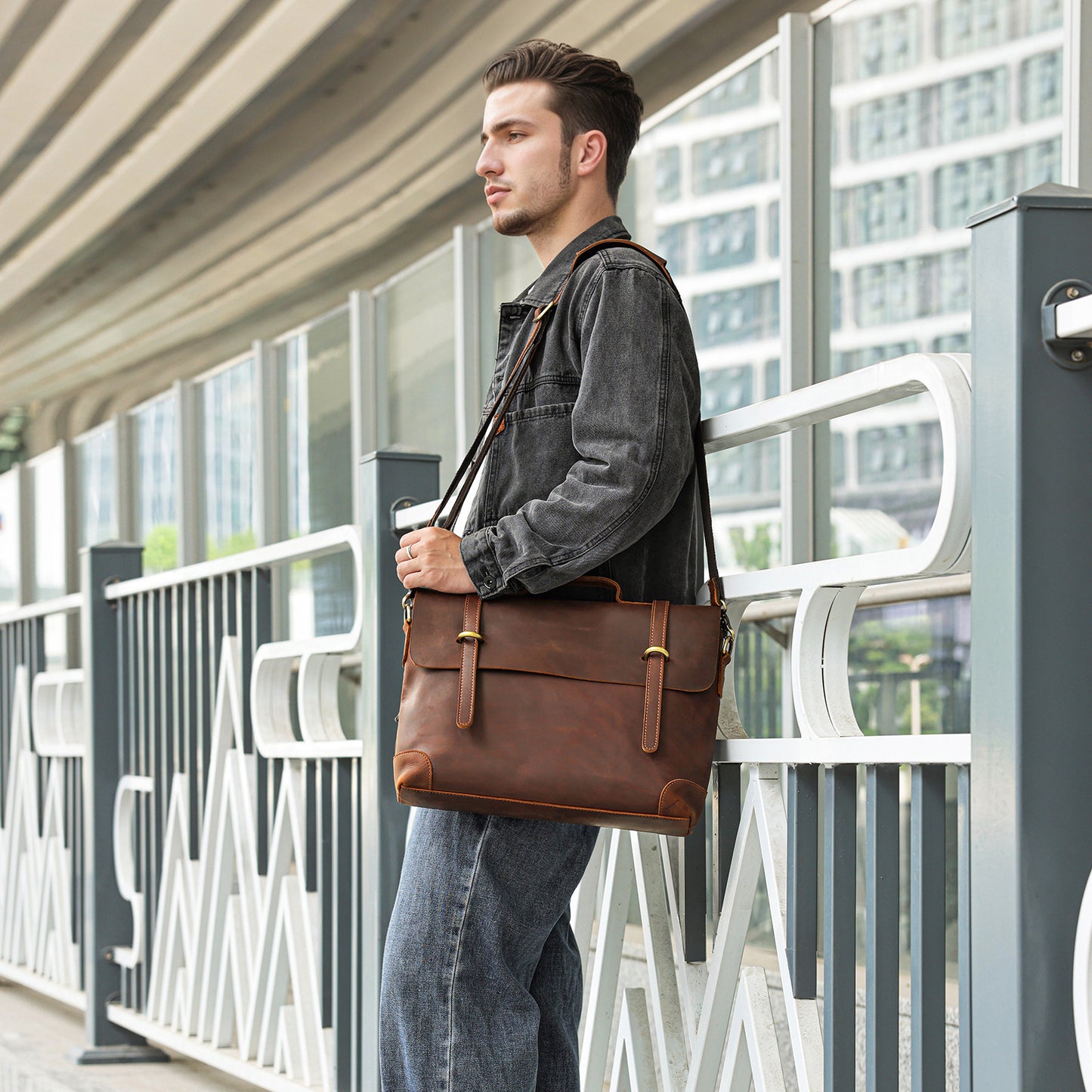 Retro genuine leather briefcase