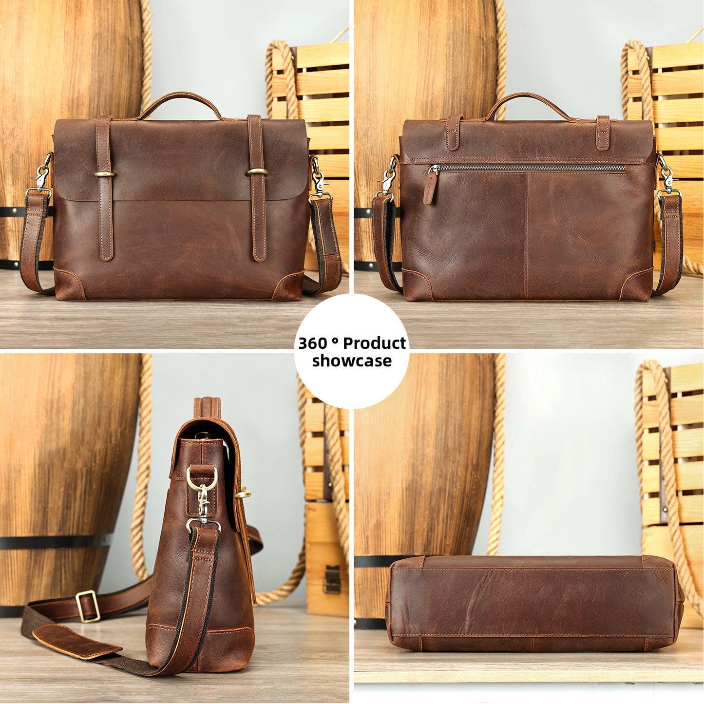 Retro genuine leather briefcase