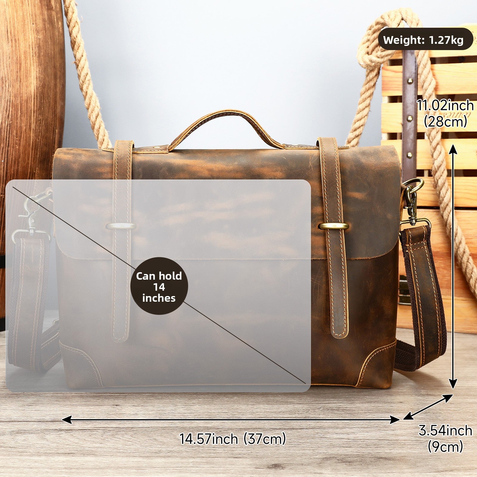 Retro genuine leather briefcase