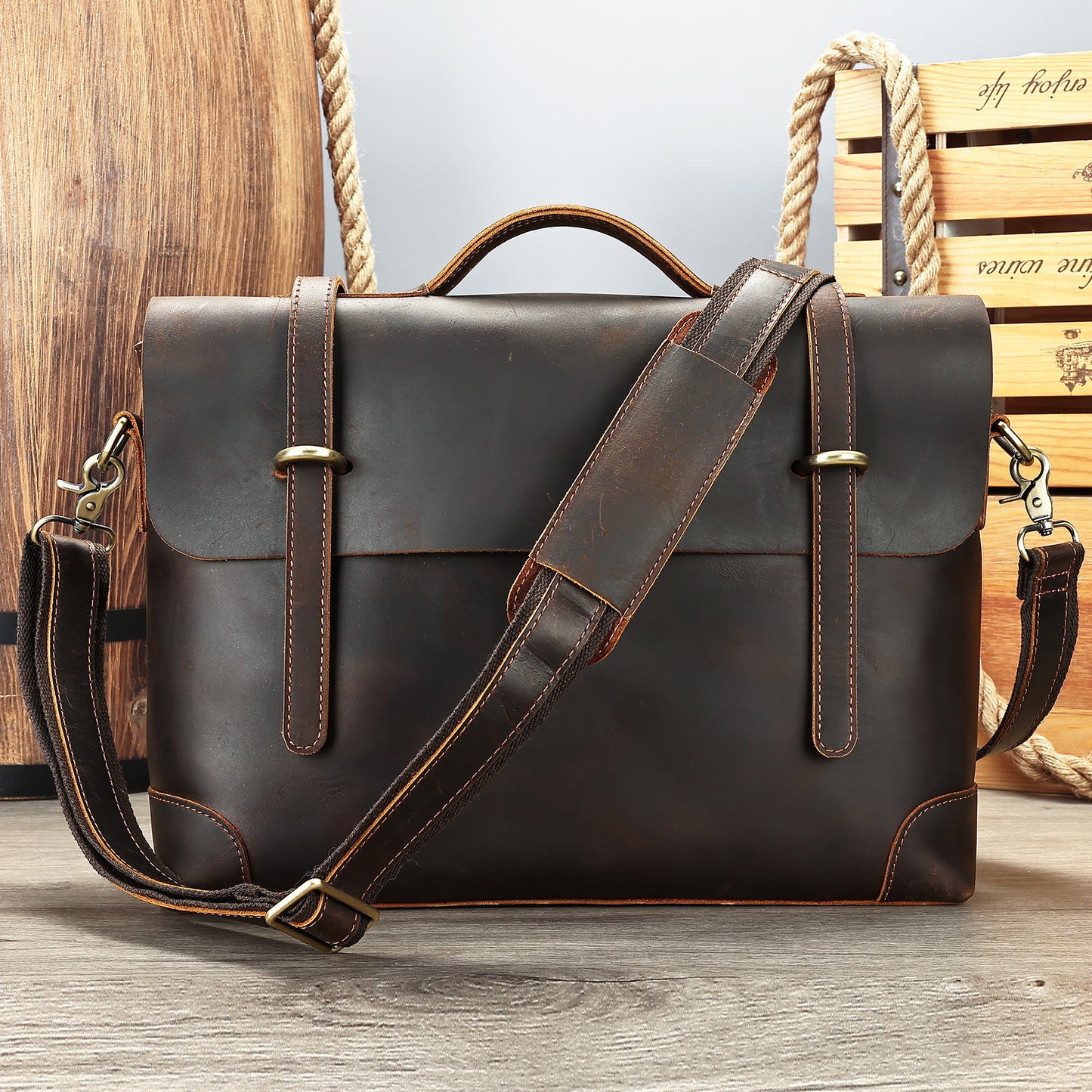 Retro genuine leather briefcase