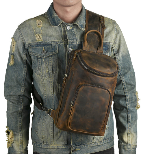 Retro Genuine Leather Chest Crossbody Bag
