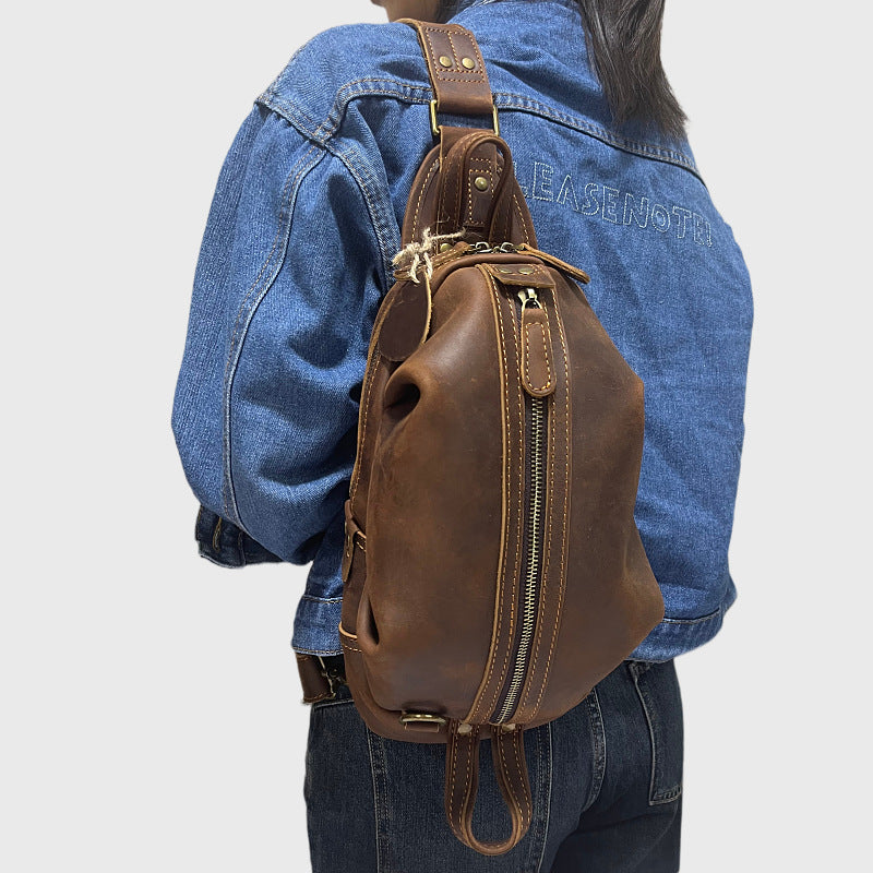 Retro Genuine Leather Mens Chest Bag