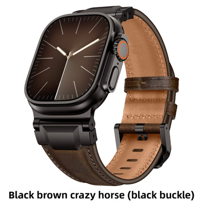 Retro Genuine Leather Strap Watch with Metal Connector