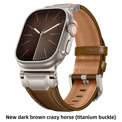 Retro Genuine Leather Strap Watch with Metal Connector