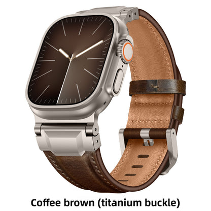 Retro Genuine Leather Strap Watch with Metal Connector