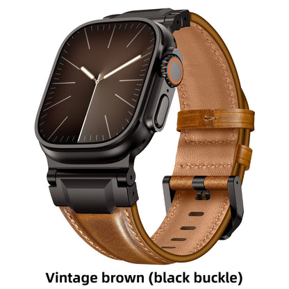 Retro Genuine Leather Strap Watch with Metal Connector
