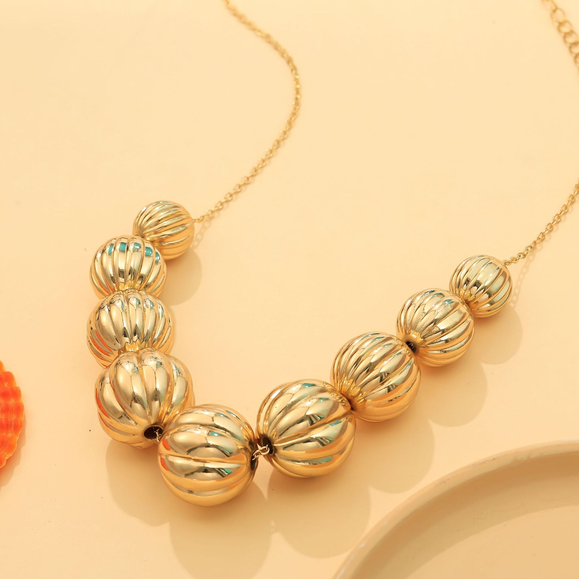 Retro Geometric Bead Necklace and Earrings Set