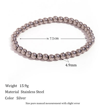 Retro Geometric Elastic Bead Bracelet Stainless Steel Gold Plated