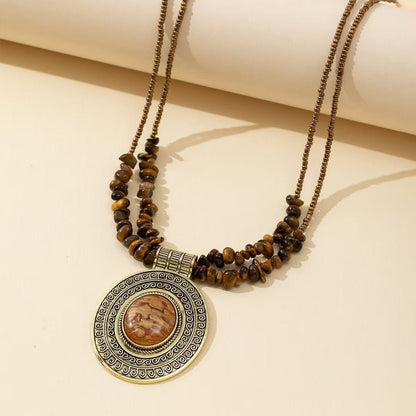 Retro geometric ethnic-style double-layer turquoise necklace
