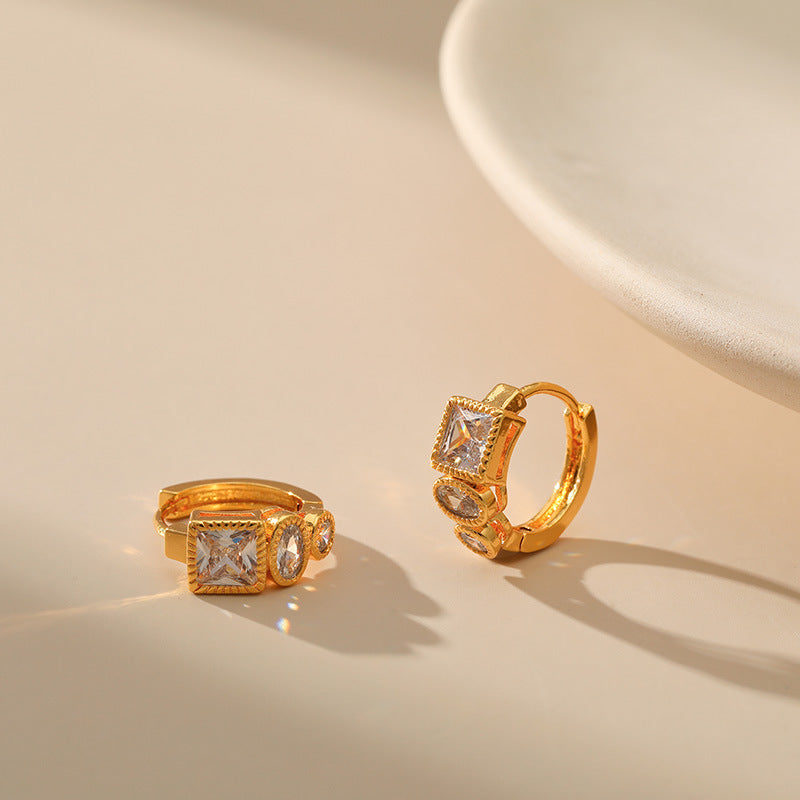 Retro Geometric Zircon Earrings