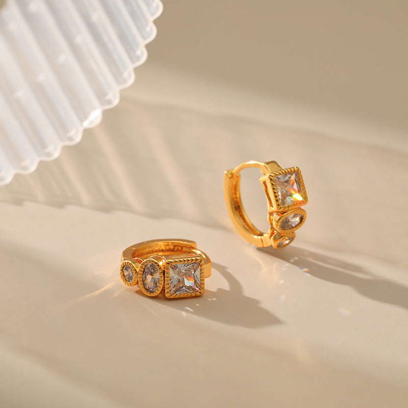 Retro Geometric Zircon Earrings