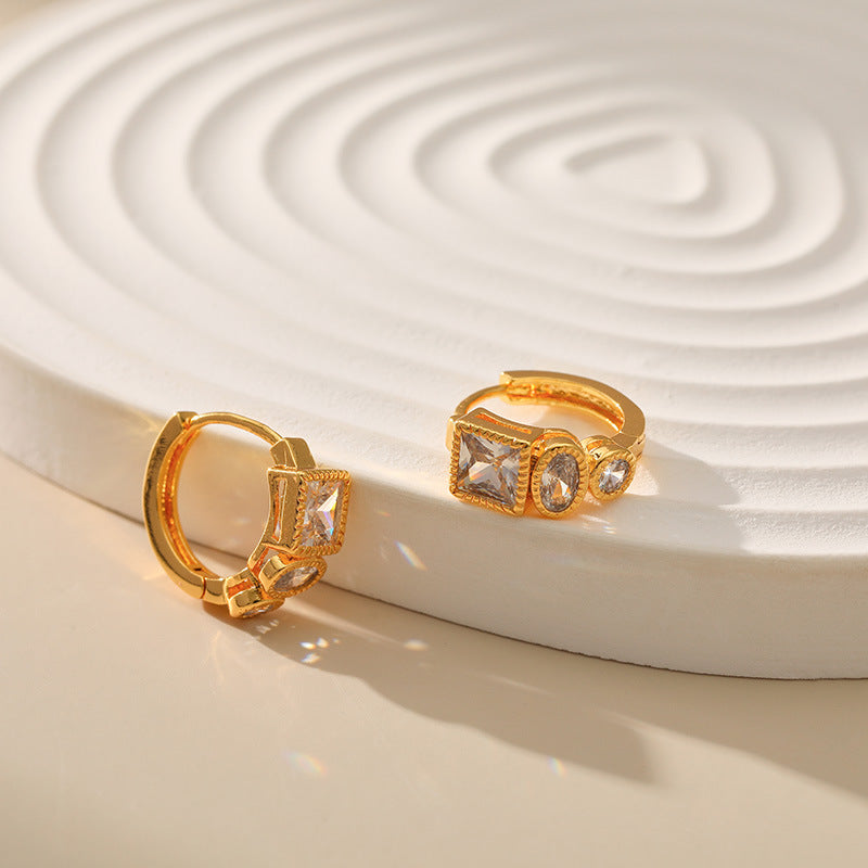 Retro Geometric Zircon Earrings