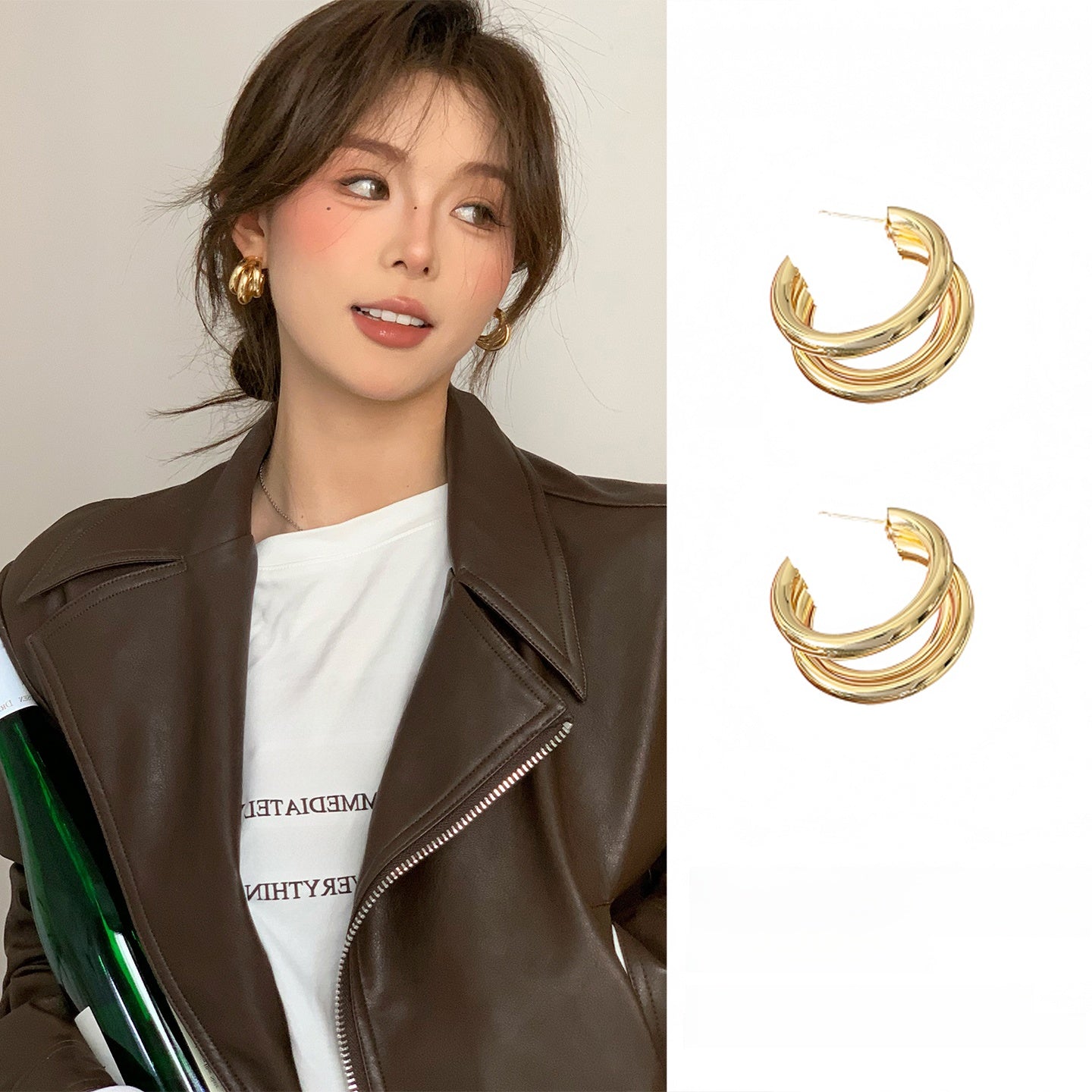 Retro Gold Plated Large Hoop Earrings