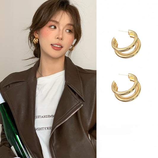 Retro Gold Plated Large Hoop Earrings