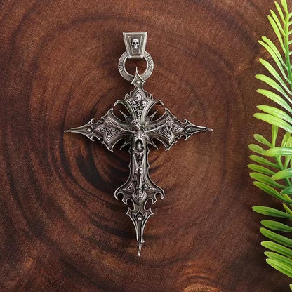 Retro Gothic Cross Skull Pendant Necklace
