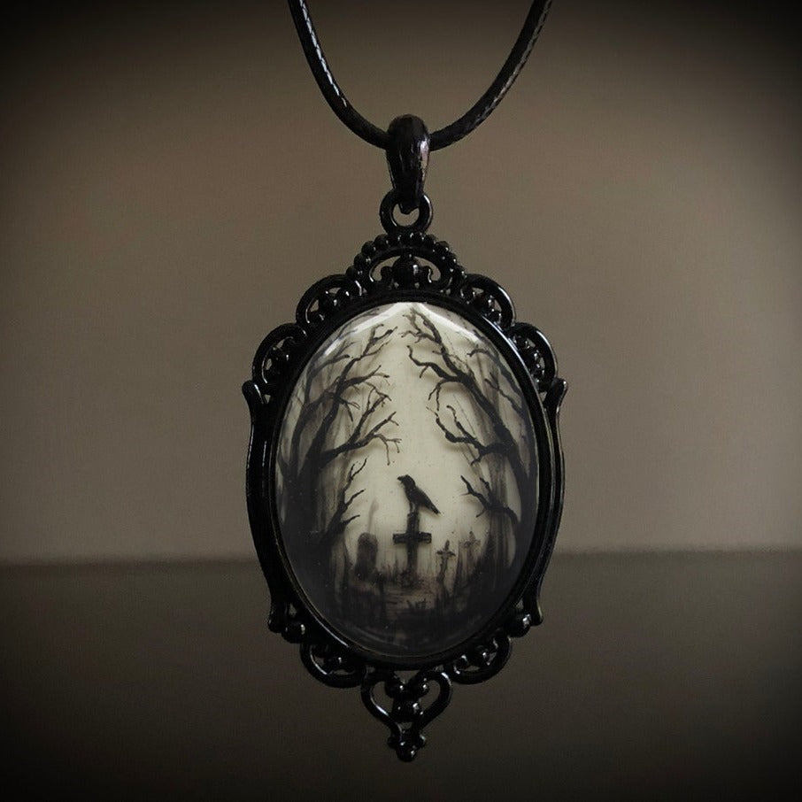 Retro Gothic Crow Cross Pendant Necklace