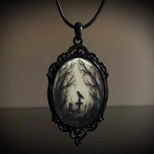 Retro Gothic Crow Cross Pendant Necklace