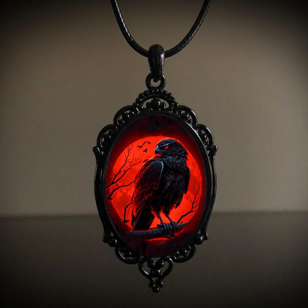 Retro Gothic Crow Cross Pendant Necklace