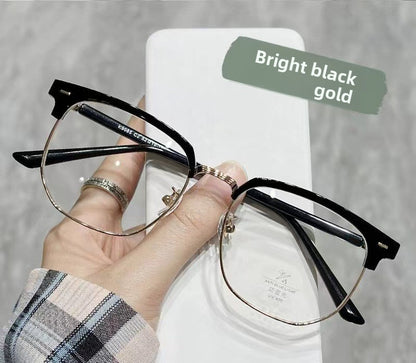 Retro Half-Frame Glasses with Anti-Blue Light Lenses