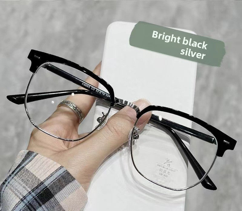 Retro Half-Frame Glasses with Anti-Blue Light Lenses
