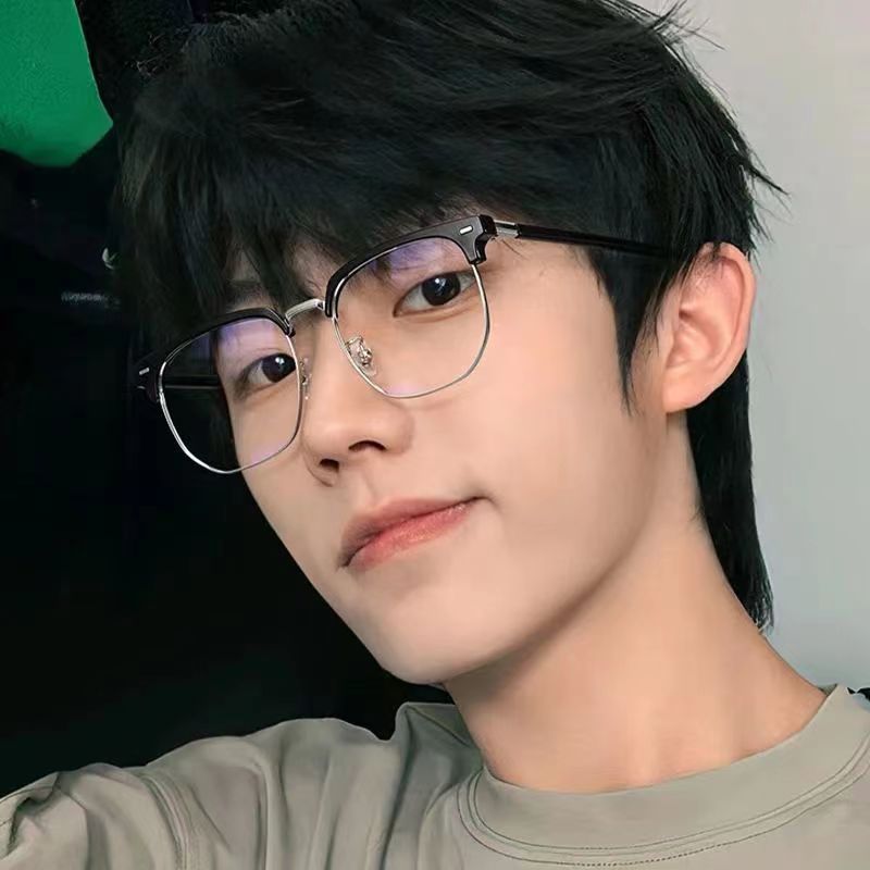Retro Half-Frame Glasses with Anti-Blue Light Lenses