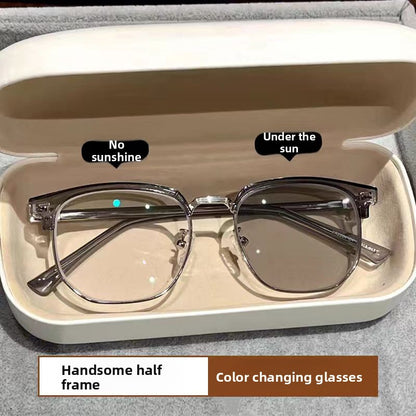 Retro Half-Frame Glasses with Anti-Blue Light Lenses
