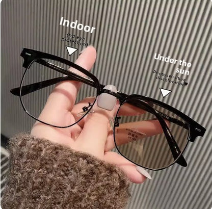 Retro Half-Frame Glasses with Anti-Blue Light Lenses