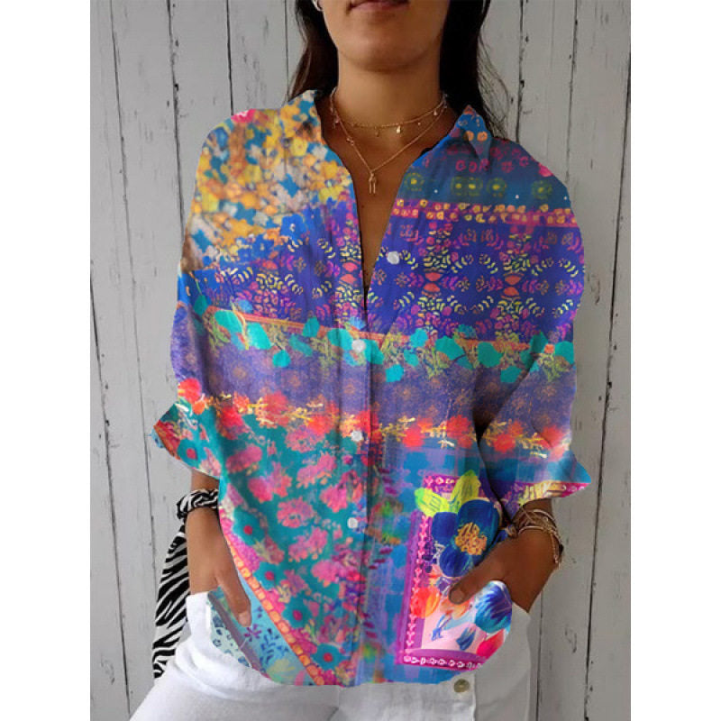 Retro Hand-Painted Watercolor Cat Print Shirt and Pants Set