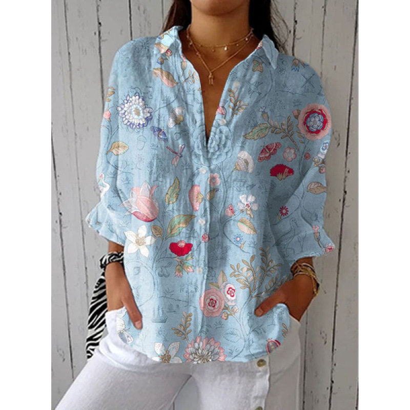 Retro Hand-Painted Watercolor Cat Print Shirt and Pants Set